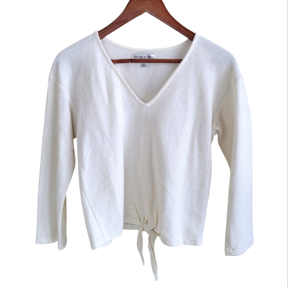 Madewell Texture & Thread Vneck Top with Tie Ivory Women's XS
